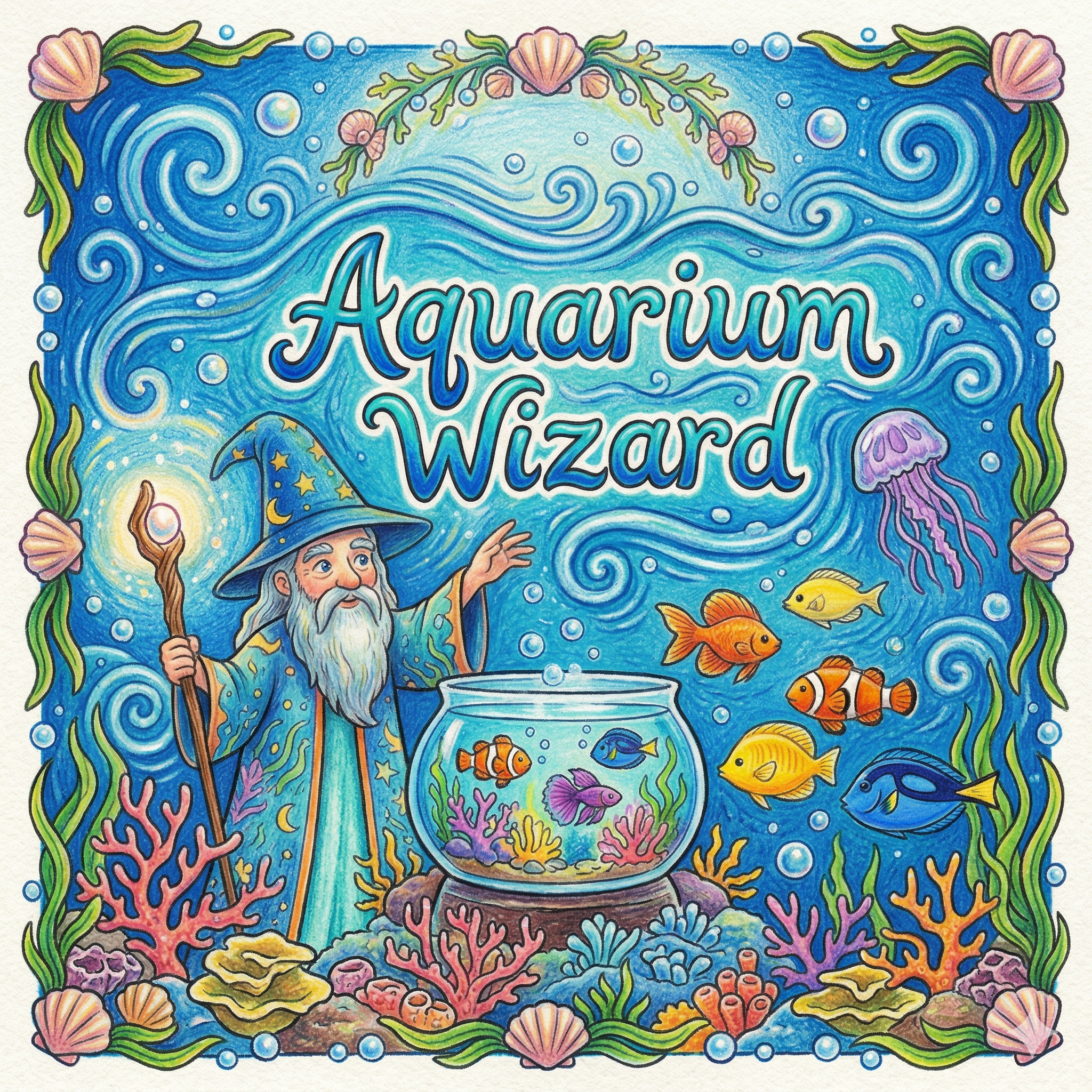 Aquarium Wizard illustrated square banner